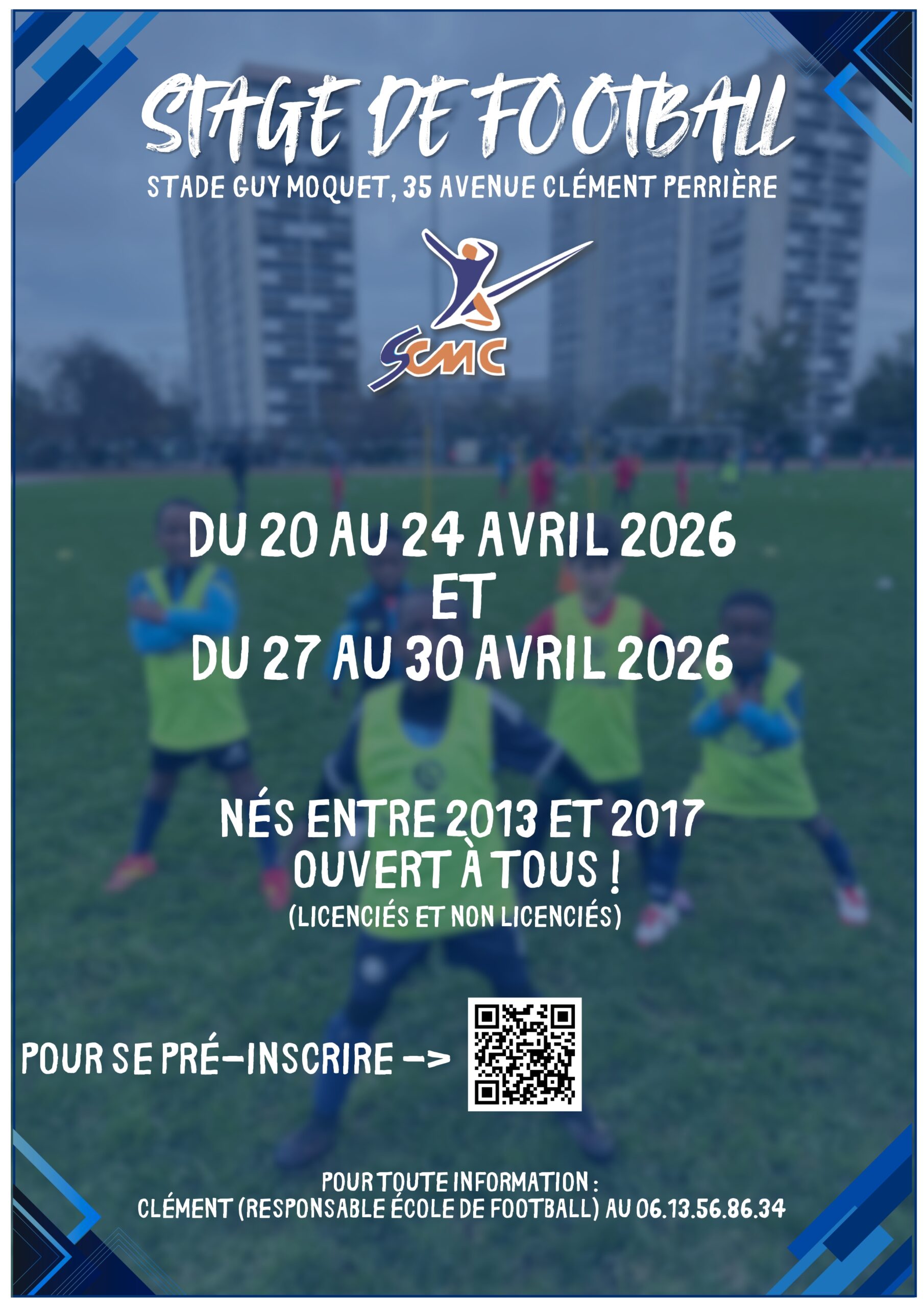 Stage de football organisé pendant les vacances de pâques